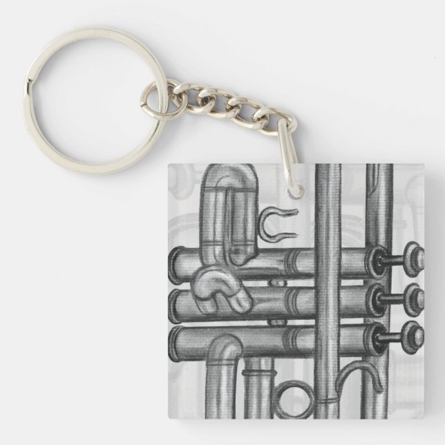 Trumpet Valves in Charcoal Monogram Music Keychain (Front)