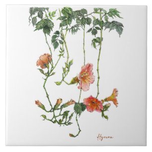 Trumpet Vine Ceramic Art Tile Trivet Decor 
