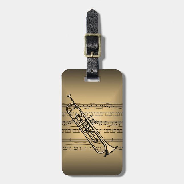Trumpet With Sheet Music Background Luggage Tag (Front Vertical)
