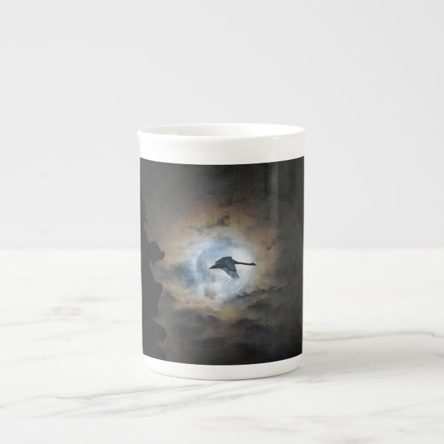 Trumpeter Swan and Full Moon Wildlife Photo Bone China Mug (Front)