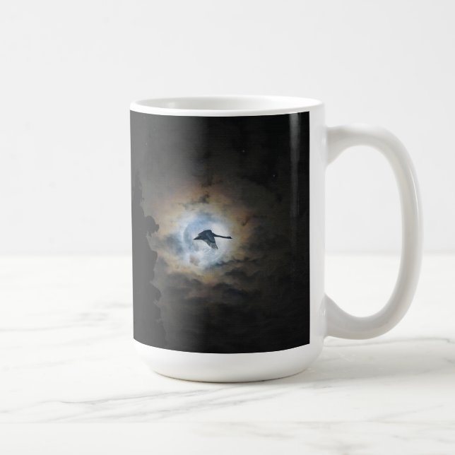 Trumpeter Swan and Full Moon Wildlife Photo Coffee Mug (Right)