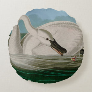 Trumpeter Swan Birds of America Audubon Print Round Pillow