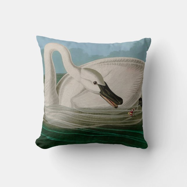 Trumpeter Swan Birds of America Audubon Print Throw Pillow (Front)