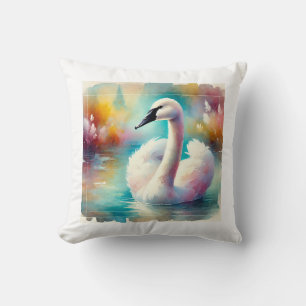 Trumpeter Swan Elegance 310824AREF120 - Watercolor Throw Pillow