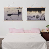 Trumpeter Swan Pair at Dusk Wood Topped Tapestries