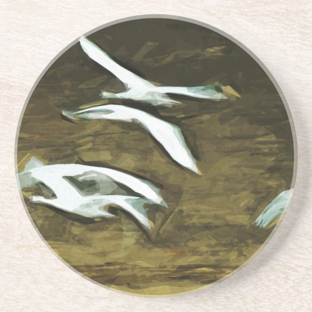 Trumpeter Swans in Flight Abstract Impressionism Coaster (Front)