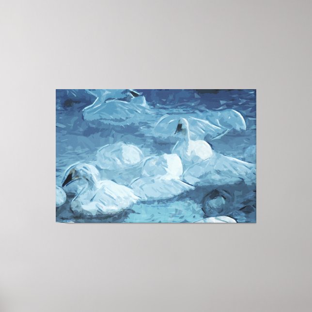 Trumpeter Swans in Morning Fog Abstract Canvas Print (Front)
