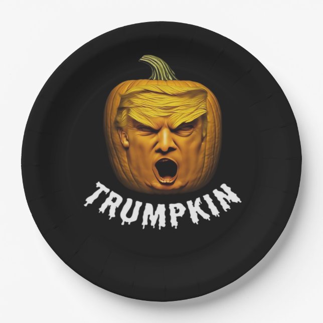 Trumpkin – Funny Donald  Pumpkin Halloween  Paper Plate (Front)