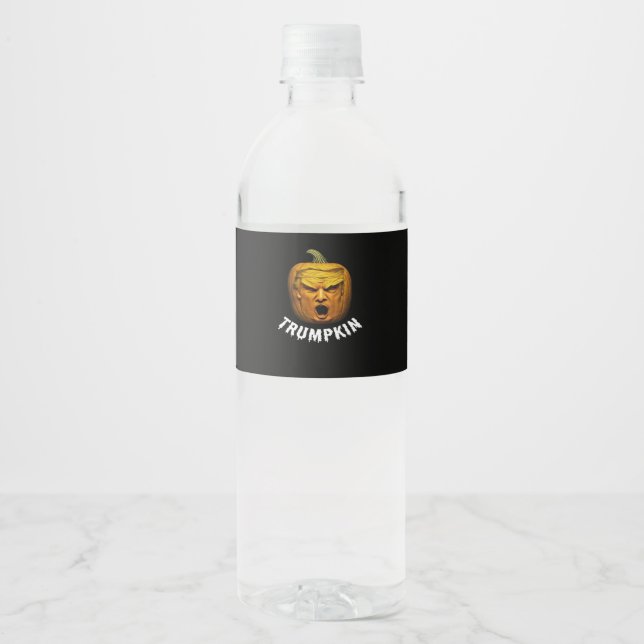 Trumpkin – Funny Donald  Pumpkin Halloween  Water Bottle Label (Front)