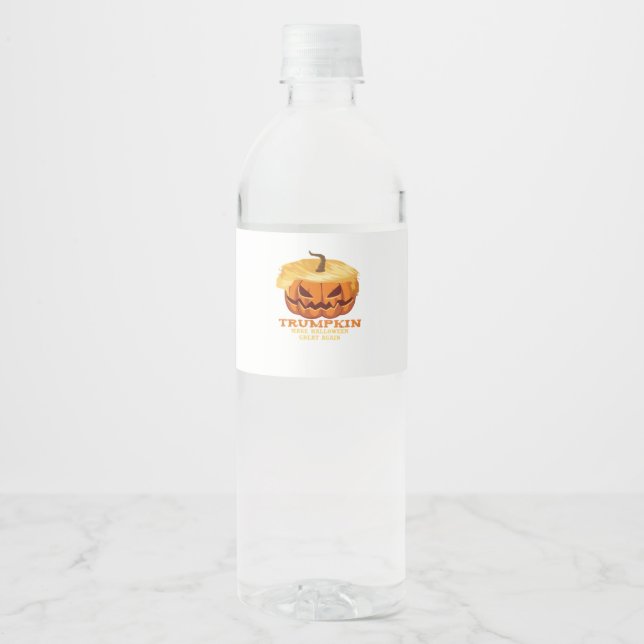 Trumpkin Funny Halloween Pumpkin – Classic Costume Water Bottle Label (Front)