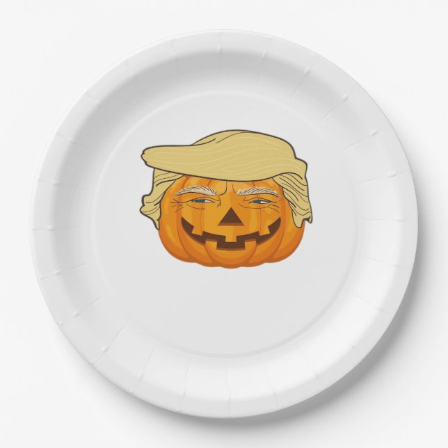 Trumpkin Halloween Funny Classic – Basic Fall Slot Paper Plate (Front)