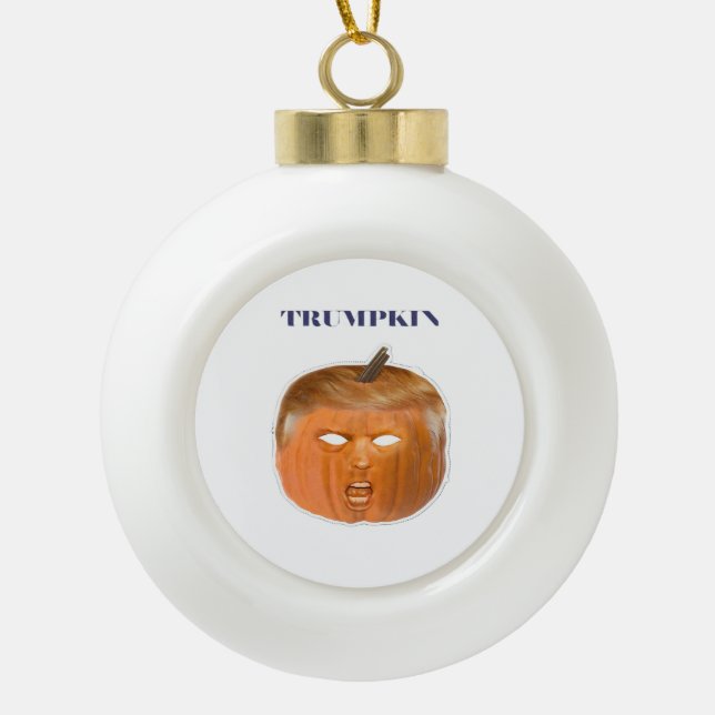 Trumpkin Halloween Mask Classic Ceramic Ball Christmas Ornament (Front)