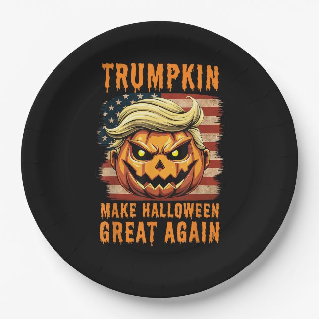 Trumpkin Halloween Pumpkin Make Halloween Great Ag Paper Plate (Front)