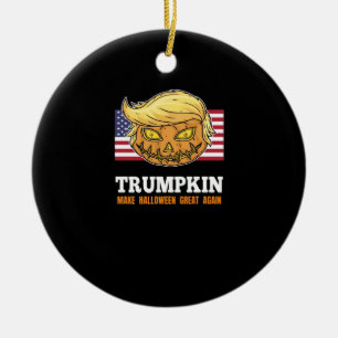 Trumpkin Halloween Pumpkin With Flag Scary Design  Ceramic Ornament
