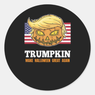 Trumpkin Halloween Pumpkin With Flag Scary Design Classic Round Sticker