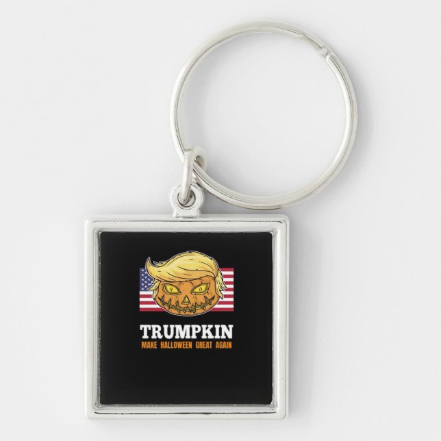 Trumpkin Halloween Pumpkin With Flag Scary Design  Keychain (Front)