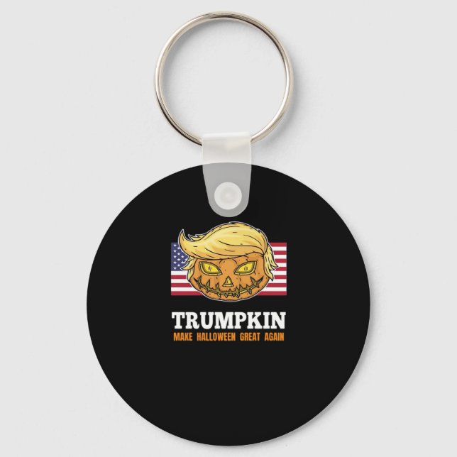 Trumpkin Halloween Pumpkin With Flag Scary Design  Keychain (Front)