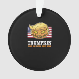 Trumpkin Halloween Pumpkin With Flag Scary Design  Ornament