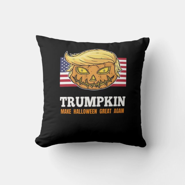 Trumpkin Halloween Pumpkin With Flag Scary Design  Throw Pillow (Front)