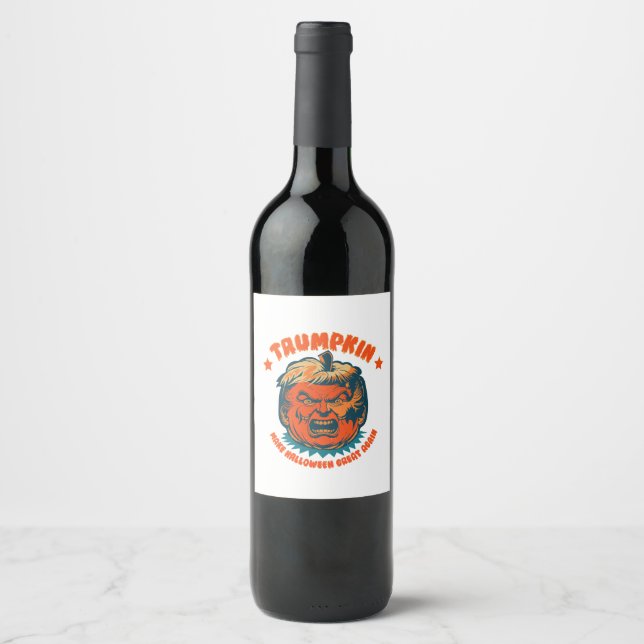 trumpkin make halloween great again funny wine label (Front)