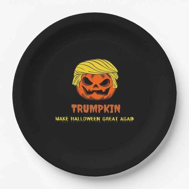 Trumpkin Make Halloween Great Again Short Funny Ha Paper Plate (Front)