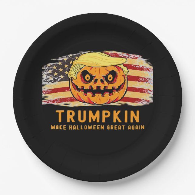 Trumpkin Make Halloween Great Again Us Flag Funny  Paper Plate (Front)