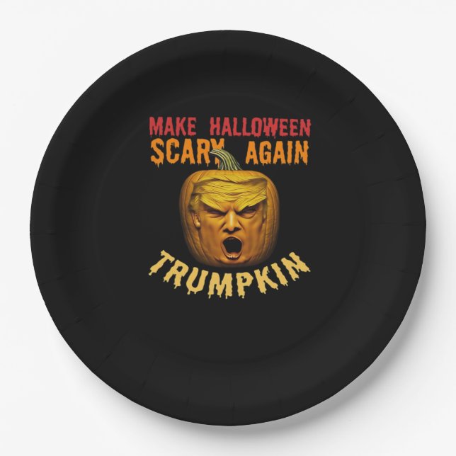Trumpkin Make Halloween Scary Again – Funny Donald Paper Plate (Front)