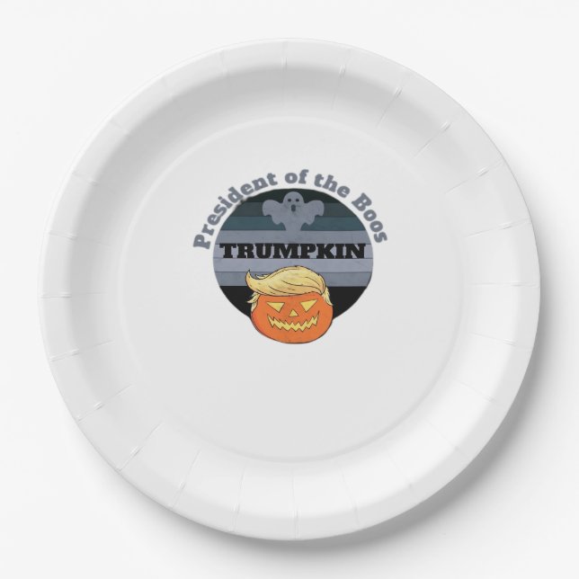 Trumpkin, President Of The Boos Halloween Paper Plate (Front)