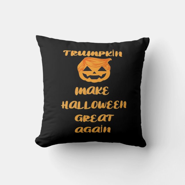 Trumpkin Pumpkin Halloween Design – Funny Autumn Q Throw Pillow (Front)