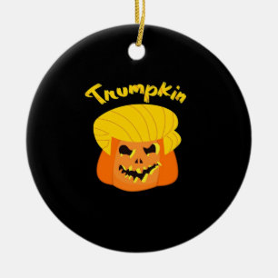Trumpkin Pumpkin Halloween Design – Retro Slogan  Ceramic Ornament