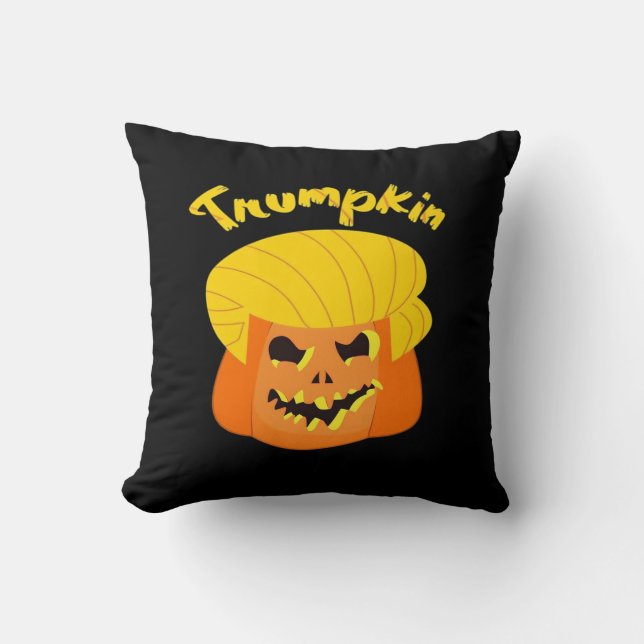 Trumpkin Pumpkin Halloween Design – Retro Slogan  Throw Pillow (Front)