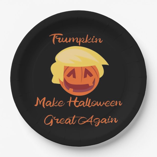 Trumpkin Pumpkin Halloween Design – Spooky Basic S Paper Plate (Front)