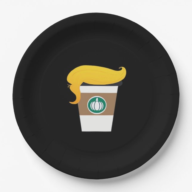Trumpkin Spice Latte Funny Donald Joke Pumpkin Spi Paper Plate (Front)