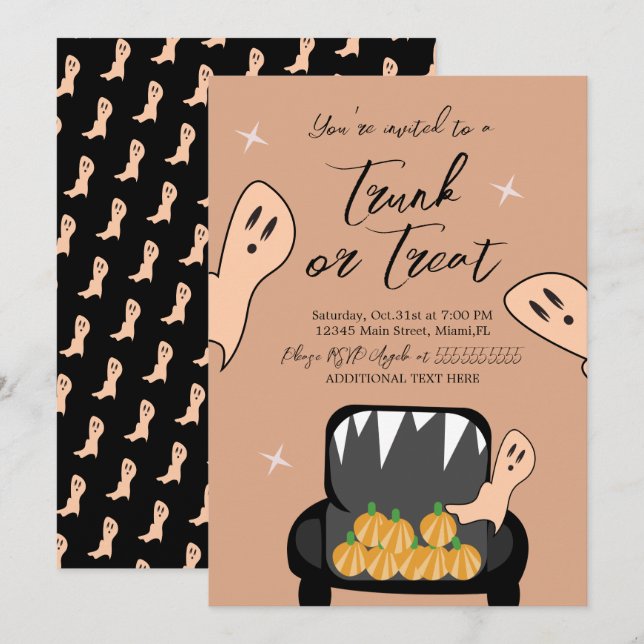 Trunk a Treat Halloween Ghost Invitation (Devant / Derrière)