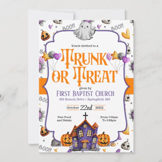 Trunk or Treat Church Halloween Invitation (Devant)