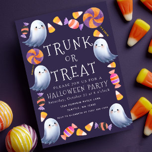 Trunk or Treat Cute Ghosts Candy Halloween Party Invitation