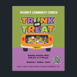 Trunk or Treat Halloween Banner Flyer<br><div class="desc">Invite your community to a friendly Trunk or Treat event at your local church, school, community centre or other location. Kid friendly trunk or treat flyer with QR code, organization name, and details about the event. Purple, orange, green, black and white modern inviting colours. Perfect for your fall October Halloween...</div>
