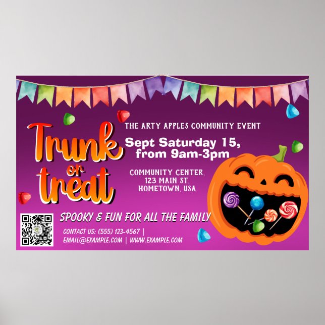 Trunk or Treat Halloween Banner qr code Poster (Front)