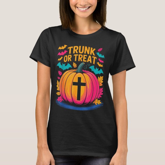 Trunk Or Treat Halloween Costume Christian Pumpkin T-Shirt (Front)
