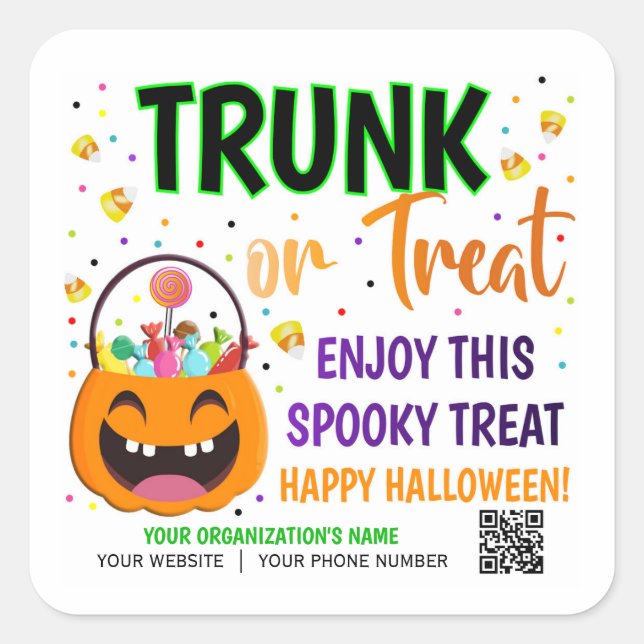 Trunk or Treat Halloween QR Code Treat Square Sticker (Front)