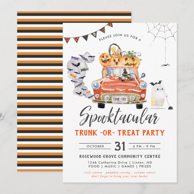 Trunk Ou Treat | Invitation de la fête d'Halloween (Devant / Derrière)