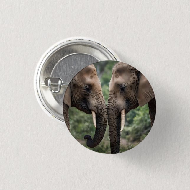 "Trunk to Trunk: A Gentle Elephant Embrace" 1 Inch Round Button (Front & Back)