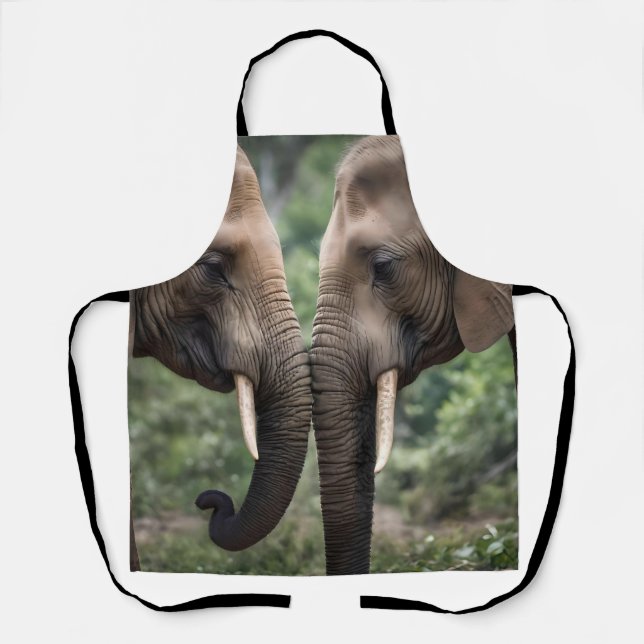 "Trunk to Trunk: A Gentle Elephant Embrace"  Apron (Front)