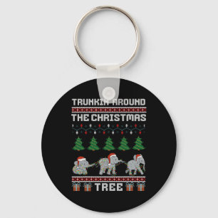 Trunkin Around The Christmas Tree Elephant Family  Keychain