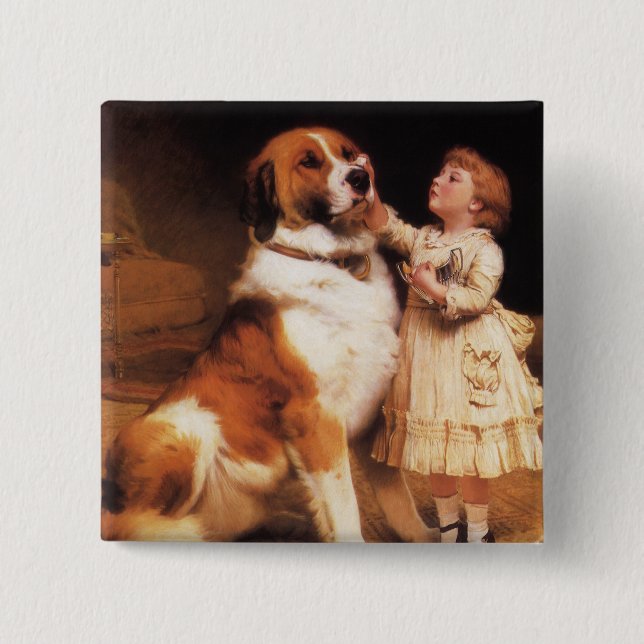 Trust by Charles Burton Barber, Saint Bernard Dog 2 Inch Square Button (Front)