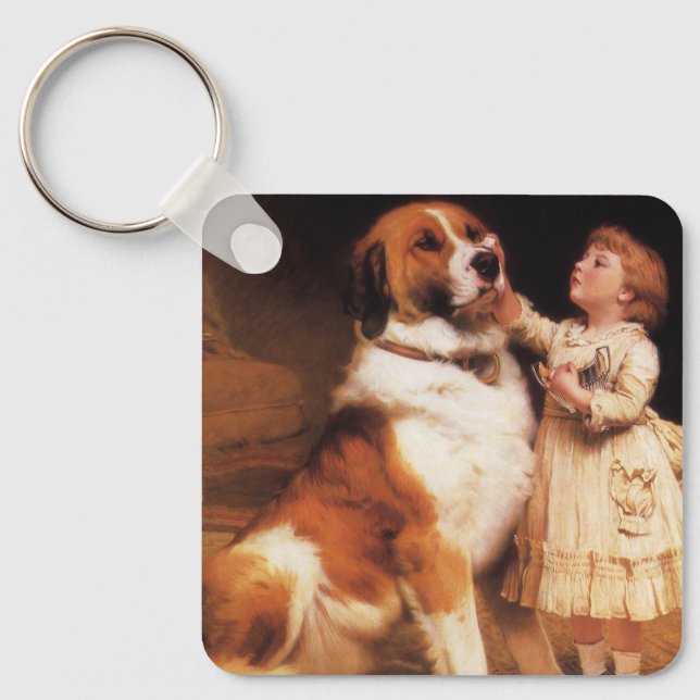 Trust by Charles Burton Barber, Saint Bernard Dog Keychain (Front)