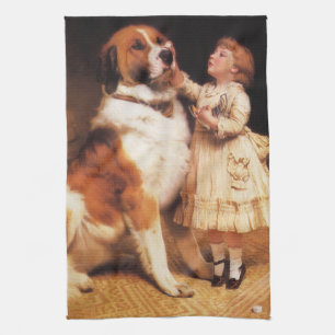 Trust by Charles Burton Barber, Saint Bernard Dog Kitchen Towel