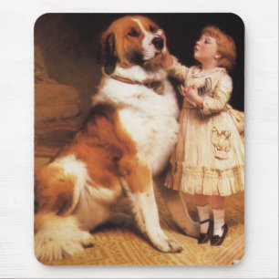 Trust by Charles Burton Barber, Saint Bernard Dog Mouse Pad