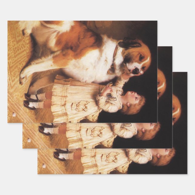 Trust by Charles Burton Barber, Saint Bernard Dog Wrapping Paper Sheet (Set)