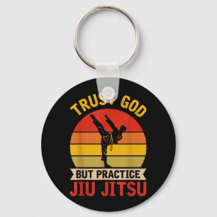 Trust God But Practice Jiu Jitsu Retro Brazilian Keychain
